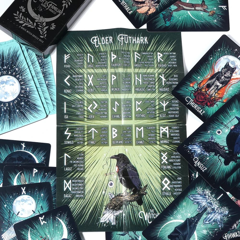 Streghe Familiare Oracolo Runico 24 Carte Mazzo di Tarocchi Indie Carte Rune Animale Oracolo Animale Tarocchi Carte Rune Vichinghi Mazzo di Carte Oracolo