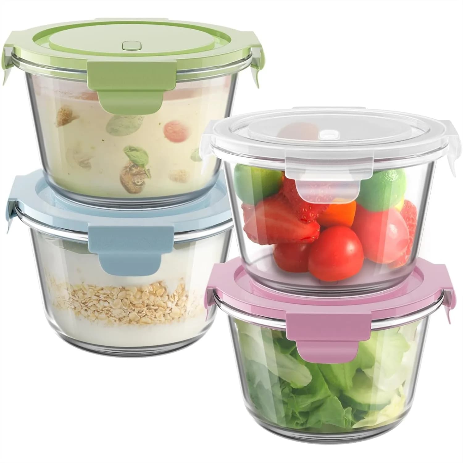 Contenitori in Vetro da 16oz per Preparazione Pasti, Ermetici, in Vetro Borosilicato da 2 Tazze con Coperchi, Senza BPA