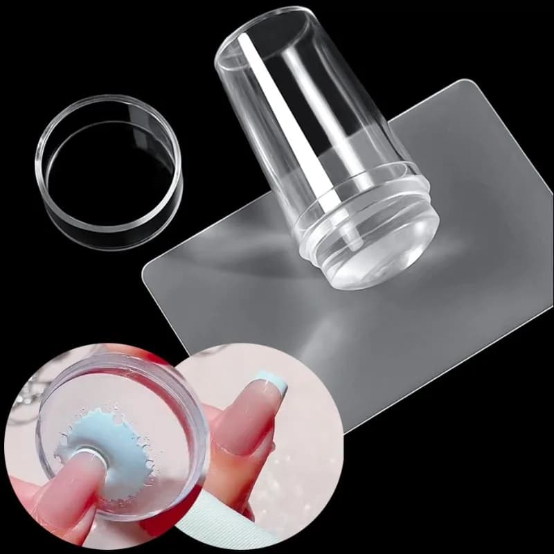 Set Timbro per Unghie con Testa in Gelatina e Raschietto, Stampo per Nail Art, Piastra in Silicone per Stamping, Strumenti e Accessori per Manicure
