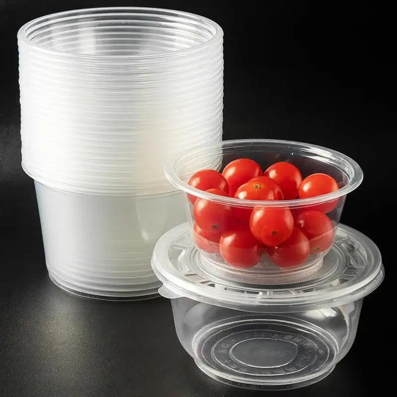 Ciotola per Zuppa in Plastica Rinforzata con Coperchio, Contenitore Rotondo per Asporto, Stoviglie Monouso Ecologiche e Biodegradabili