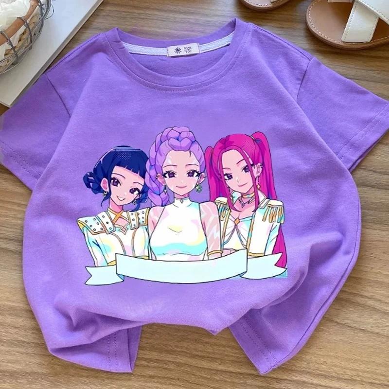 Summre Girl KPOP Demon Hunters Clothes Rumi Mira Zoey Short Sleeve T Shirt Kids Summer Casual Tops Cartoon Toddler Cotton Tee