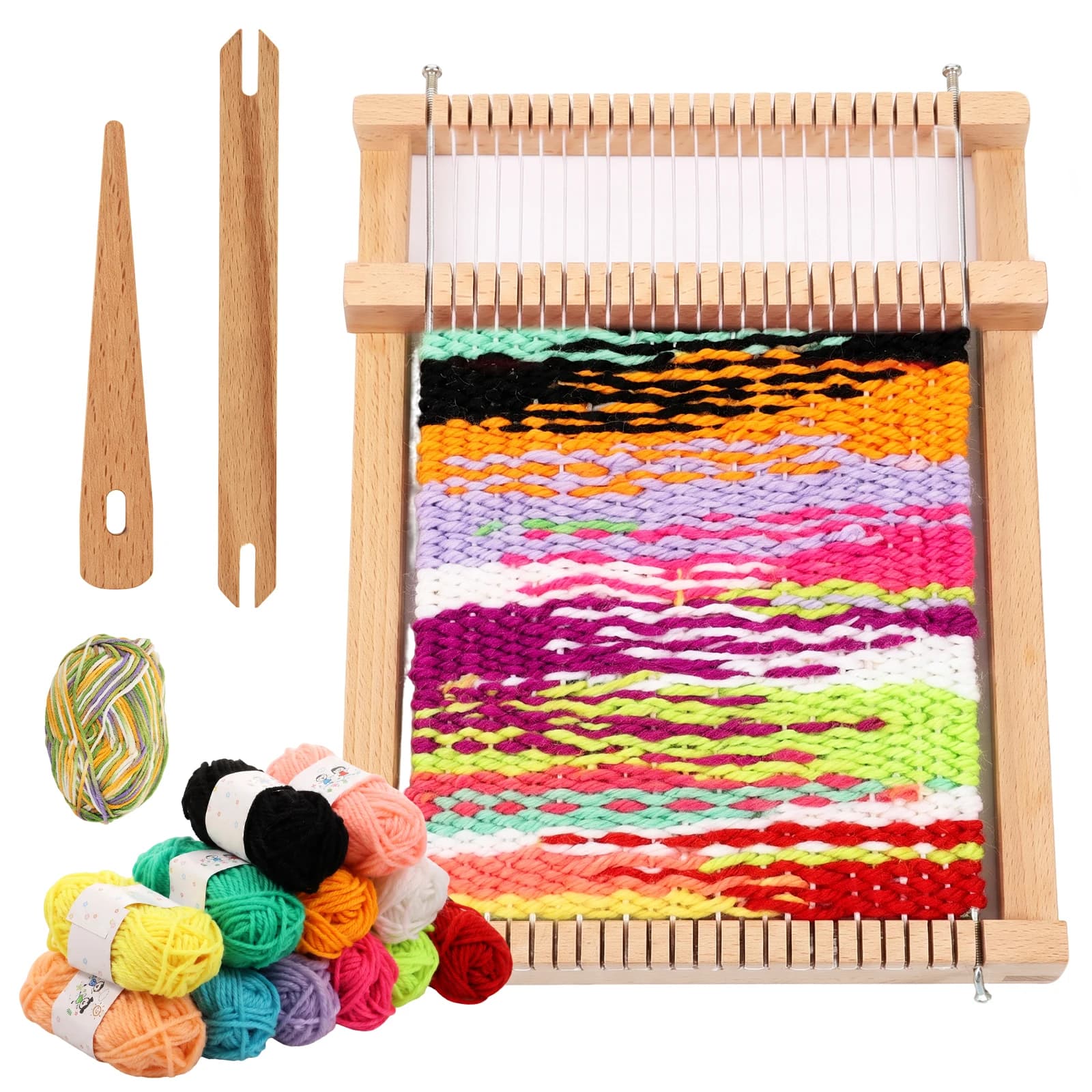 Wooden Weaving Loom Kit DIY Traditional Wooden Weaving Frame with Yarns Handmade Knitting Machine Tapestry Frames for Beginners