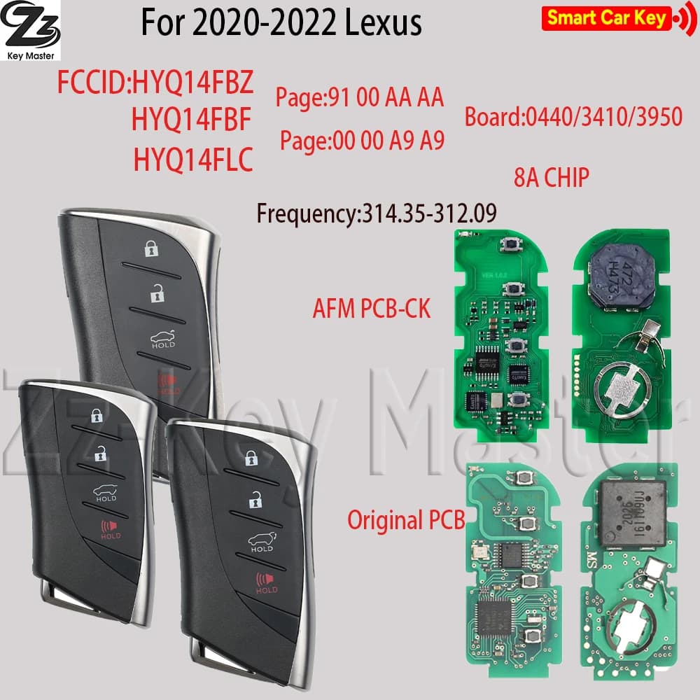 Zz 23145-0440 314.3/433MHZ 8ACHIP P4: AA AA/A9 A9 HYQ14FBF/FBZ Chiave di Prossimità con Telecomando per Auto Lexus ES300H ES350 2018