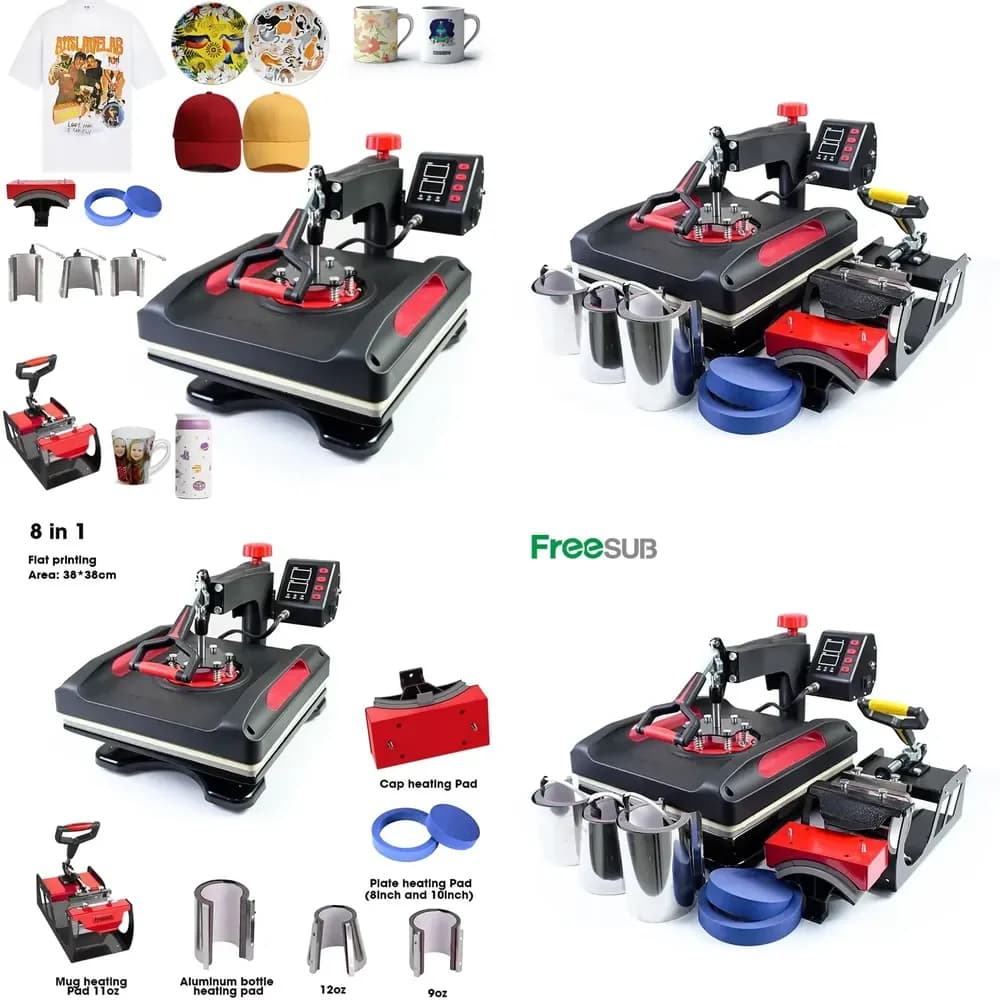 Macchina per Stampa su T-shirt 15x15, Pressa a Caldo Multifunzione 8 in 1 38X38 per Magliette, Cappelli, Tazze P8038-8