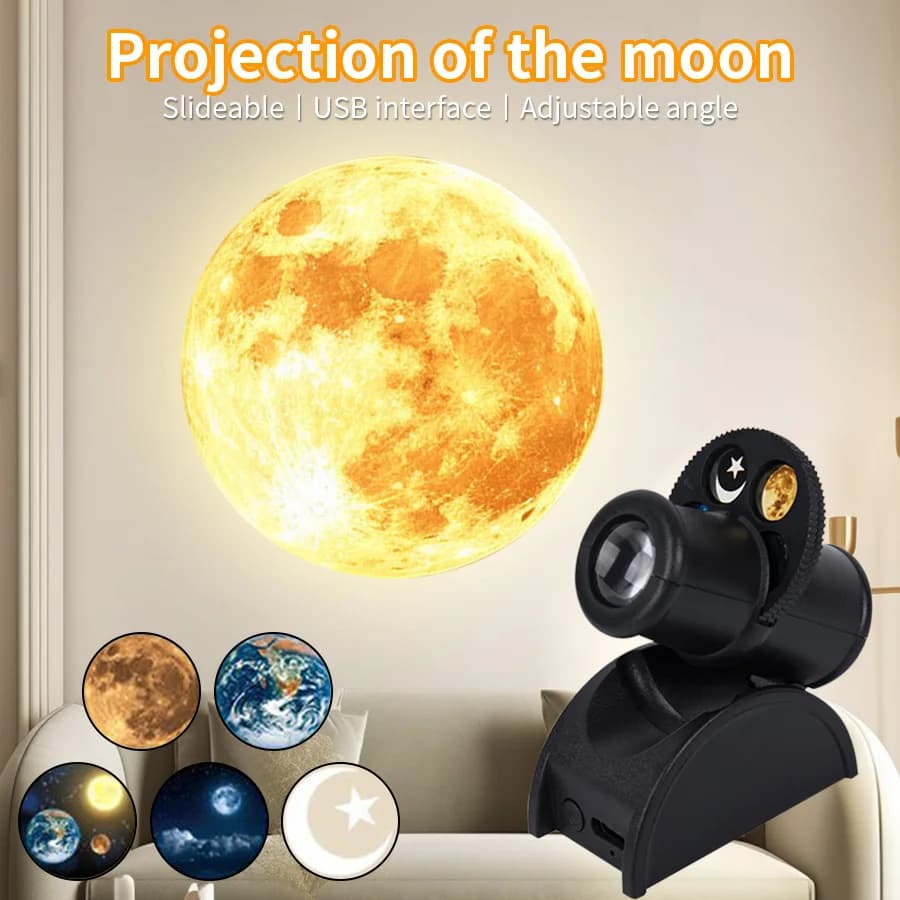 Lampada per proiezione lunare USB Proiettore pianeta Luce notturna a LED sostituibile Lampade da parete per atmosfera di sfondo per proiezione lunare terra