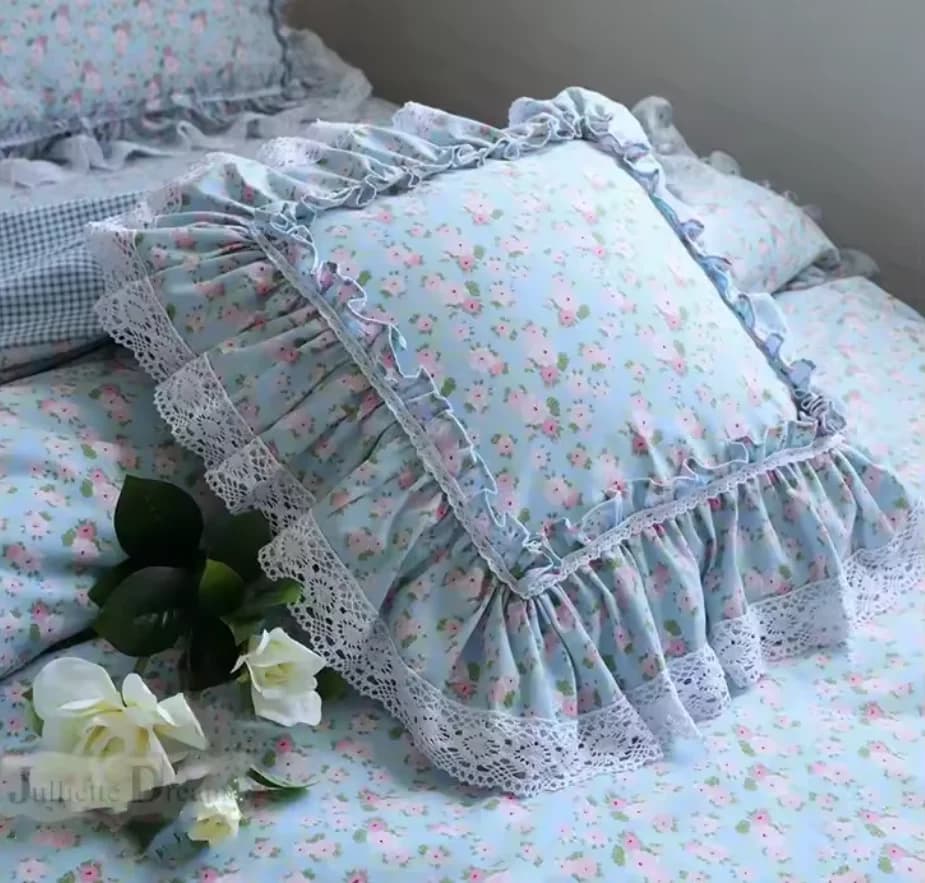 SALE Bed Decorative Pillowcase Ruffle Lace Handmade Pillow Case Princess Rose Sofa Cushion Cover 1 Piece