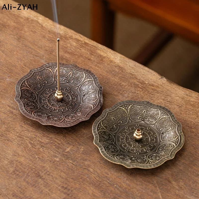 【ZYAH】Bruciatore di incenso a forma di loto in lega di rame, porta incenso, piatto per incenso, bastoncini e coni, per aromaterapia e artigianato