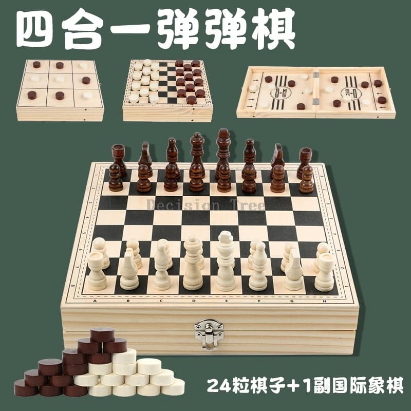 2025 scacchi dama fionda tre scacchi quattro in una scatola di legno pieghevole gioco da tavolo multifunzione casual puzzle gioco di scacchi a001