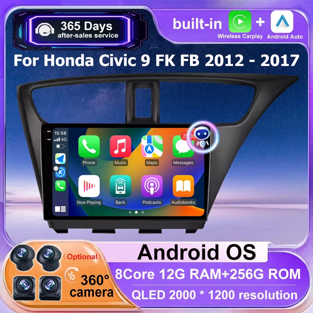 360 Macchina Fotografica di Autoradio Lettore Video Multimediale di Navigazione GPS Per Honda Civic 9 FK FB 2012 - 2017 RHD Android 16 Carplay 4G BT DSP