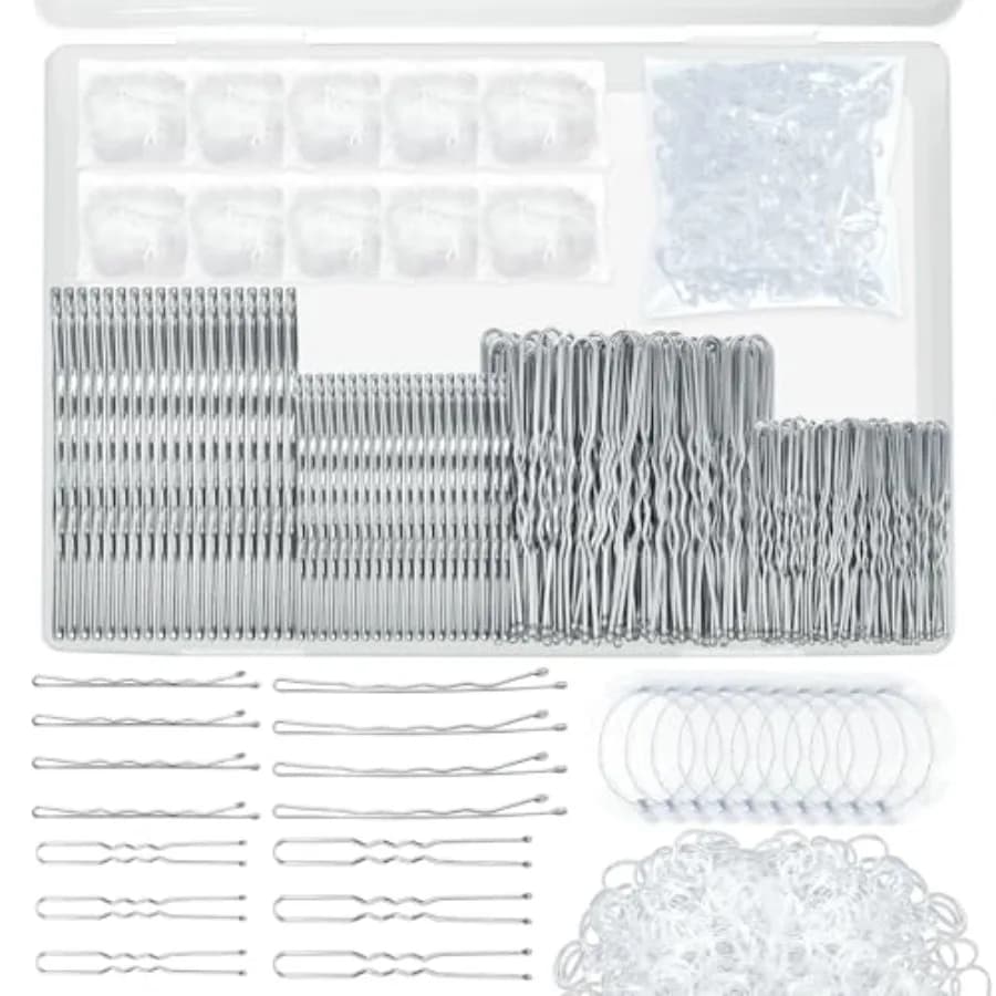 510PCS Bobby Pins Hair Pins Kit with Hair Net, Includes 100 Bobby Pins for Women, 100 U-Shaped Buns Hair Clips, 300 Hair Bands