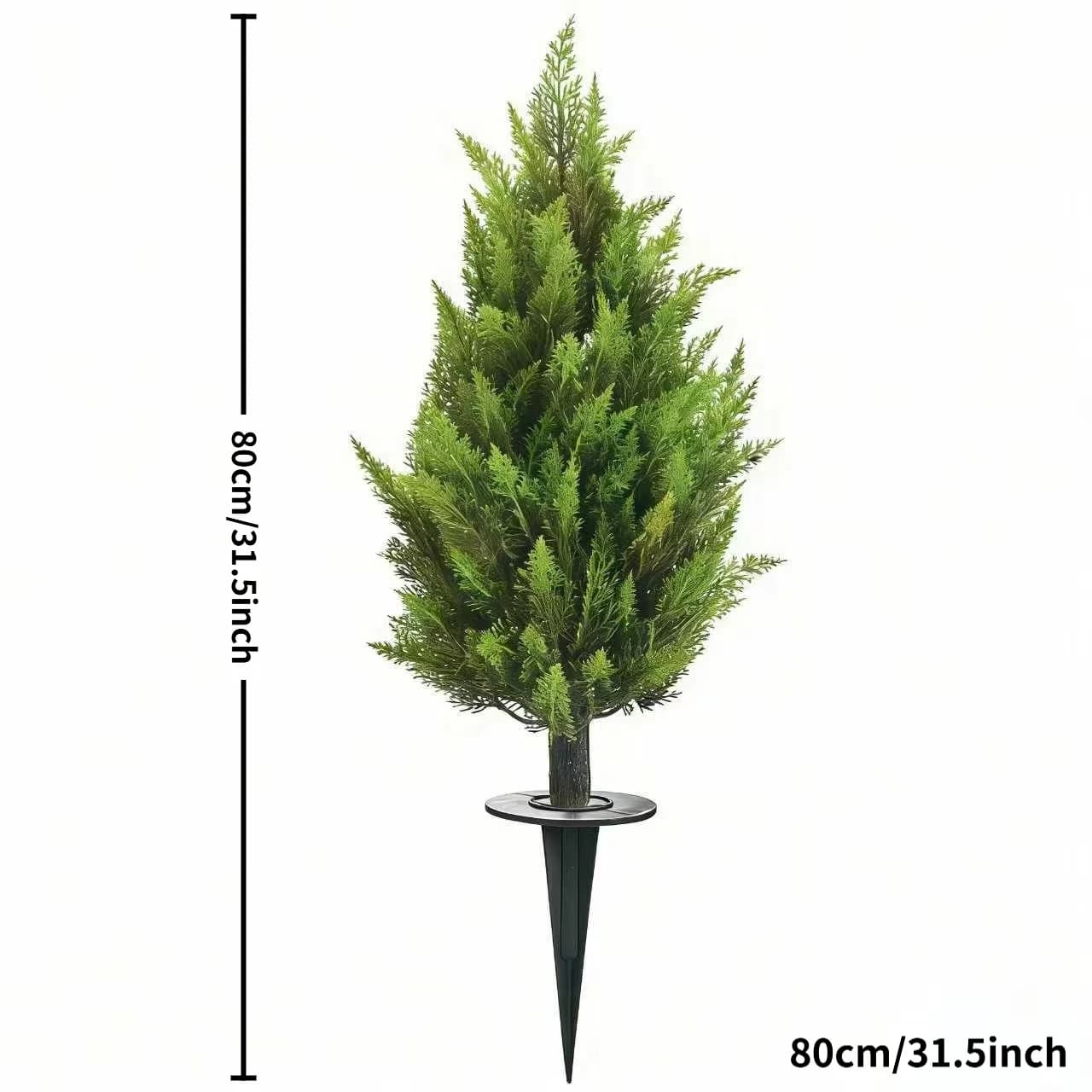 80Cm/31.5Inch Artificial Pine Cypress Plant Stake With Detachable Base Ground Stake, Landscape Decor For Home And Courtyard.