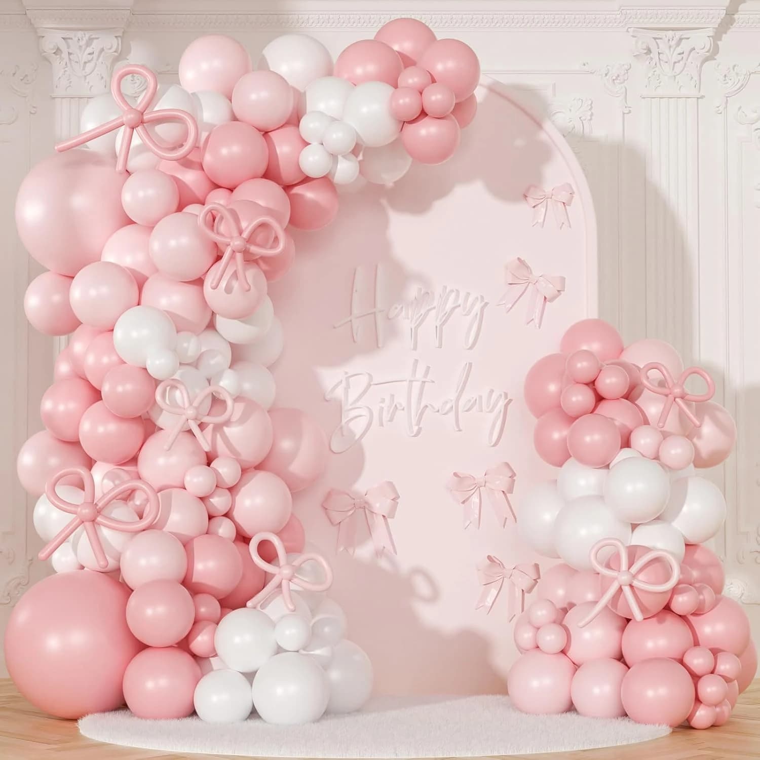 145 Pezzi Decorazioni per Compleanno Coquette: Kit Arco di Palloncini Rosa e Bianchi - Misure Assortite con Palloncini Rosa Chiaro, Bianchi e Fiocchi