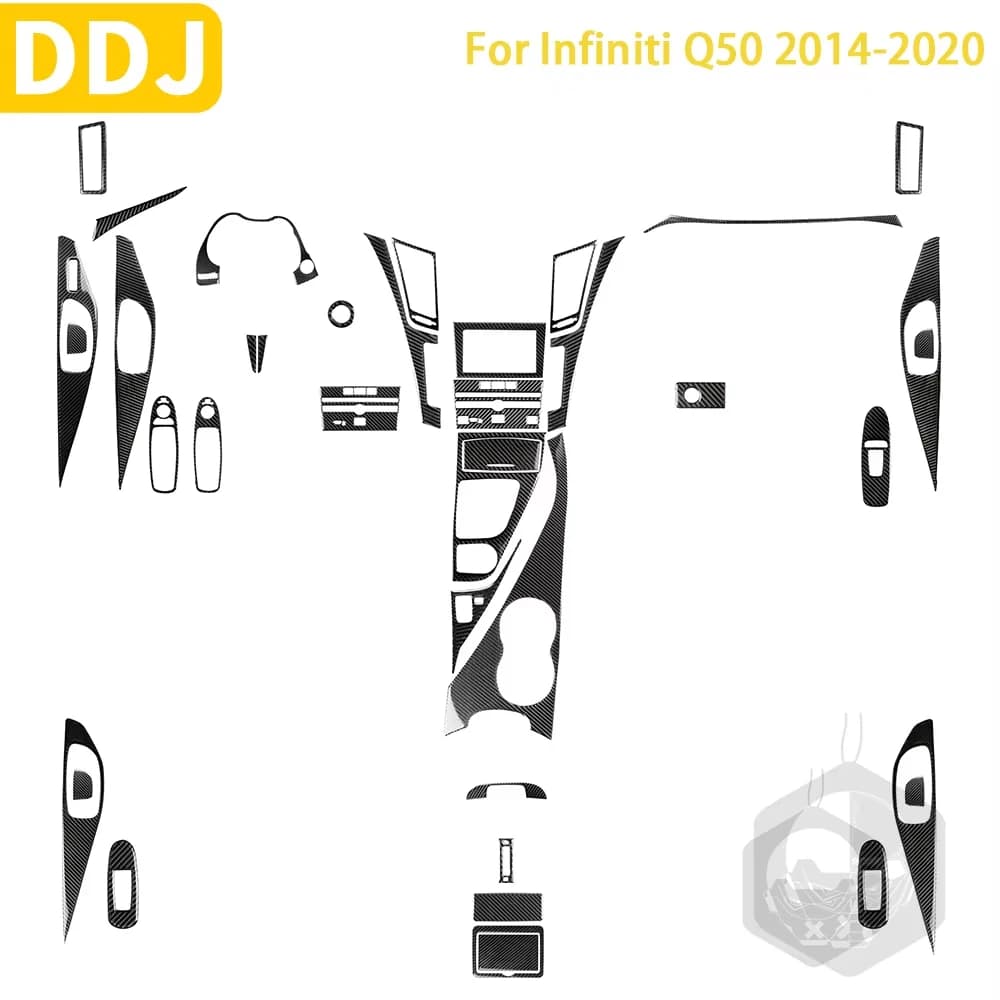For Infiniti Q50 2014-2020 Interior Accessories Carbon Fiber Car Door Tool Wallet Gear Cover Trim Wall decal Decoration