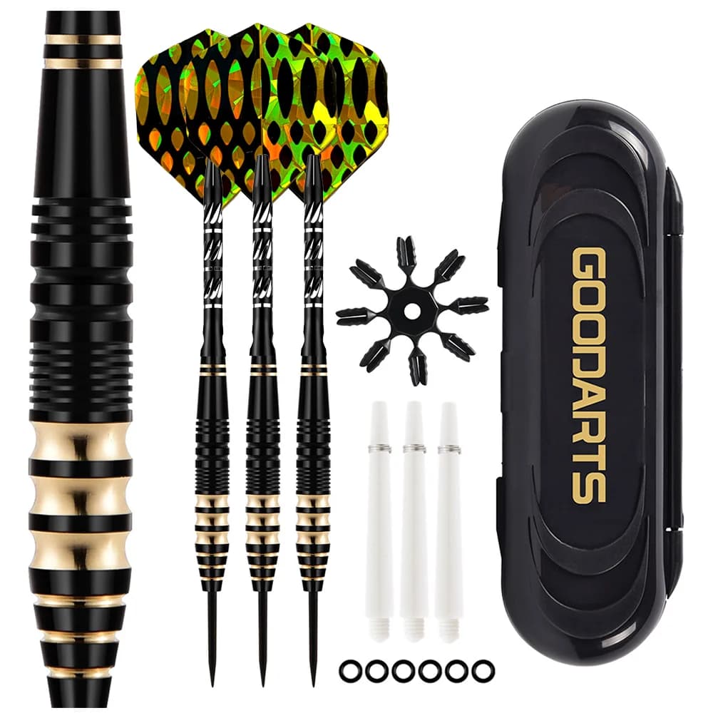 Set di freccette professionali con punta in acciaio da 24 g, 3 freccette in metallo con aste extra e custodia, freccette premium per competizioni per adulti