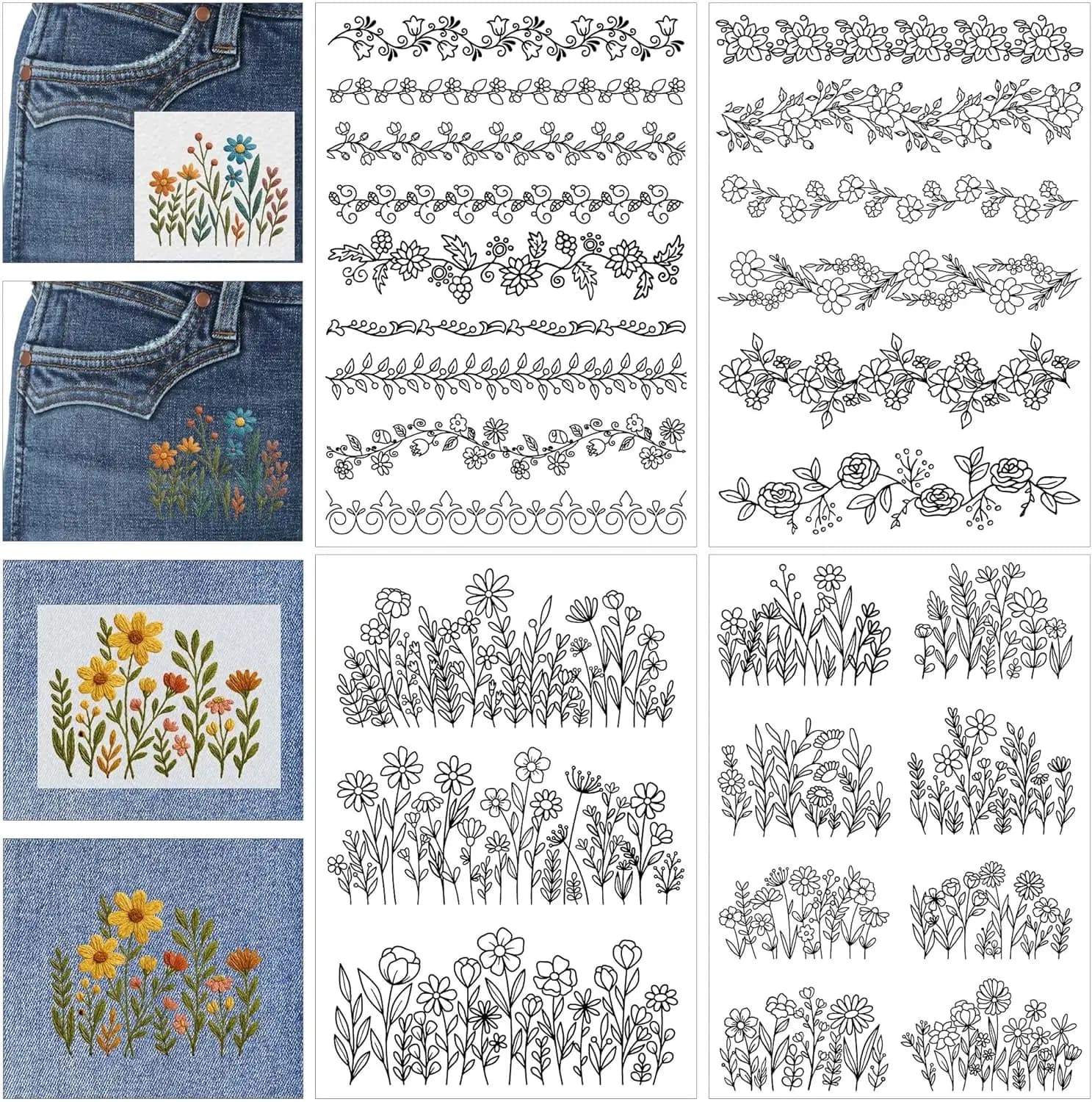 Water Soluble Stabilizer Embroidery Pattern,Bible Flower Stick & Stitch Embroidery Paper Wash Away, Wildflower Hand Sewing Kits