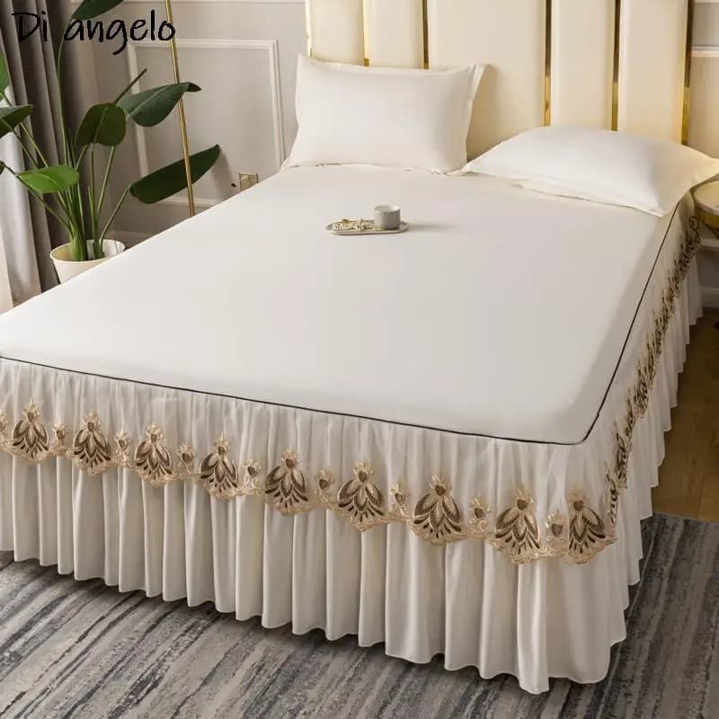 Solid Color Luxury Bedspread Embroidery Lace Bed Sheet Bed Cover Blanket Bed Skirt Pillowcases King Queen Twin Free Shipping #/L