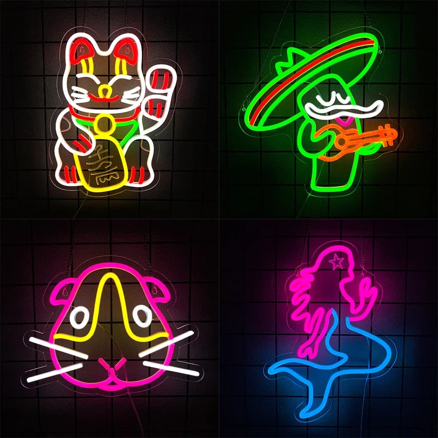 Animation Led Neon Sign, 3D Carved Lucky Cat Icon, Suitable For Art Decor In Bedrooms, Homes, Game Rooms, Clubs And Toy Store.