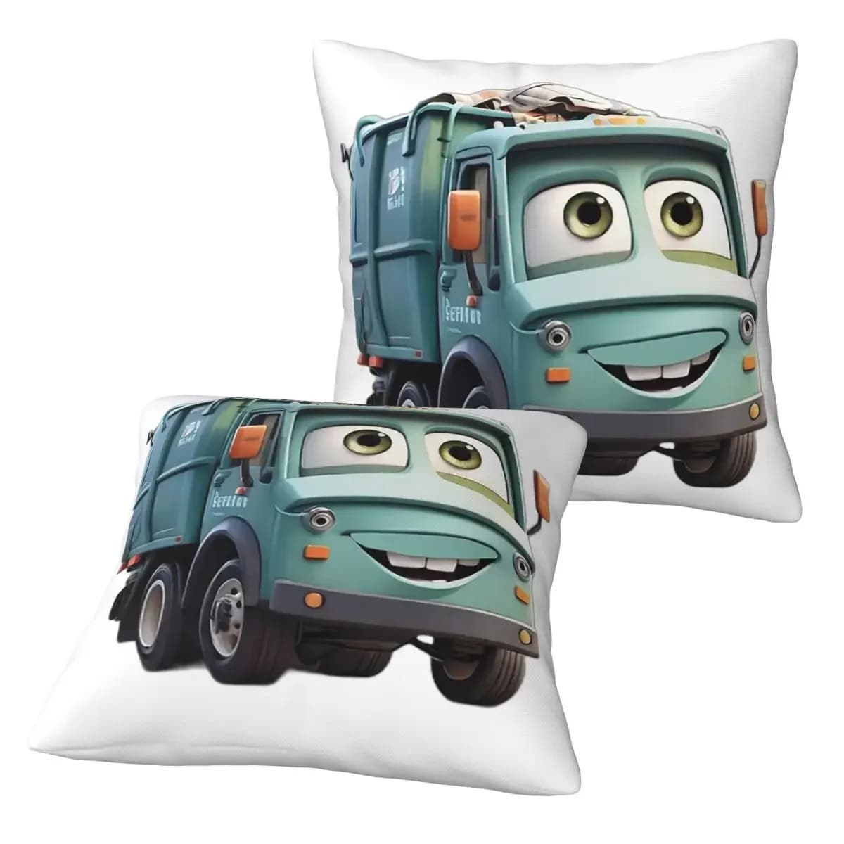 Camion della spazzatura per bambini, 2 pezzi, federa quadrata, fodera per cuscino, decorazione per cuscini, cuscino confortevole per divano di casa