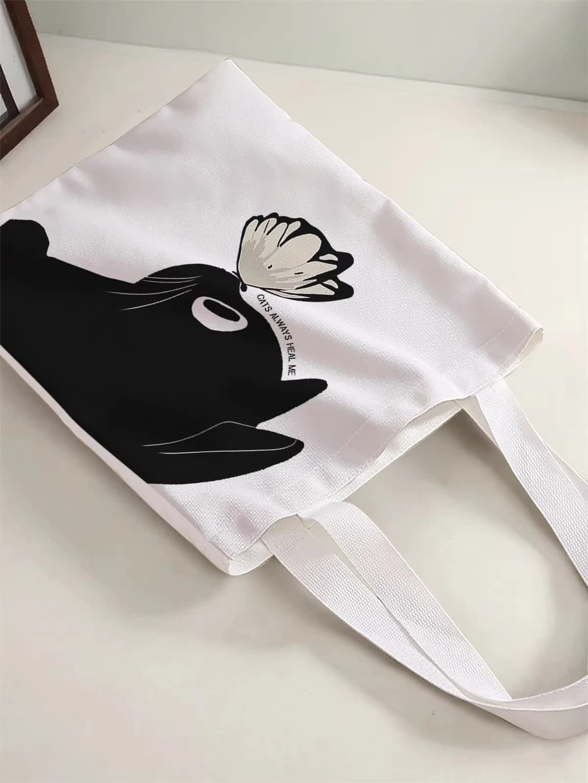 shopper bag Cartoon cat pattern casual handbag, reusable fashionable backpack, multifunctional handbag, canvas shopping bag