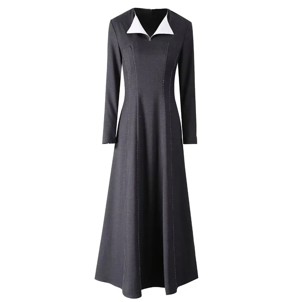 European American Style 2026 Autumn Princess Dress Elegant Lapel Pendulum Temperament Dress Commuter Office Business Dress