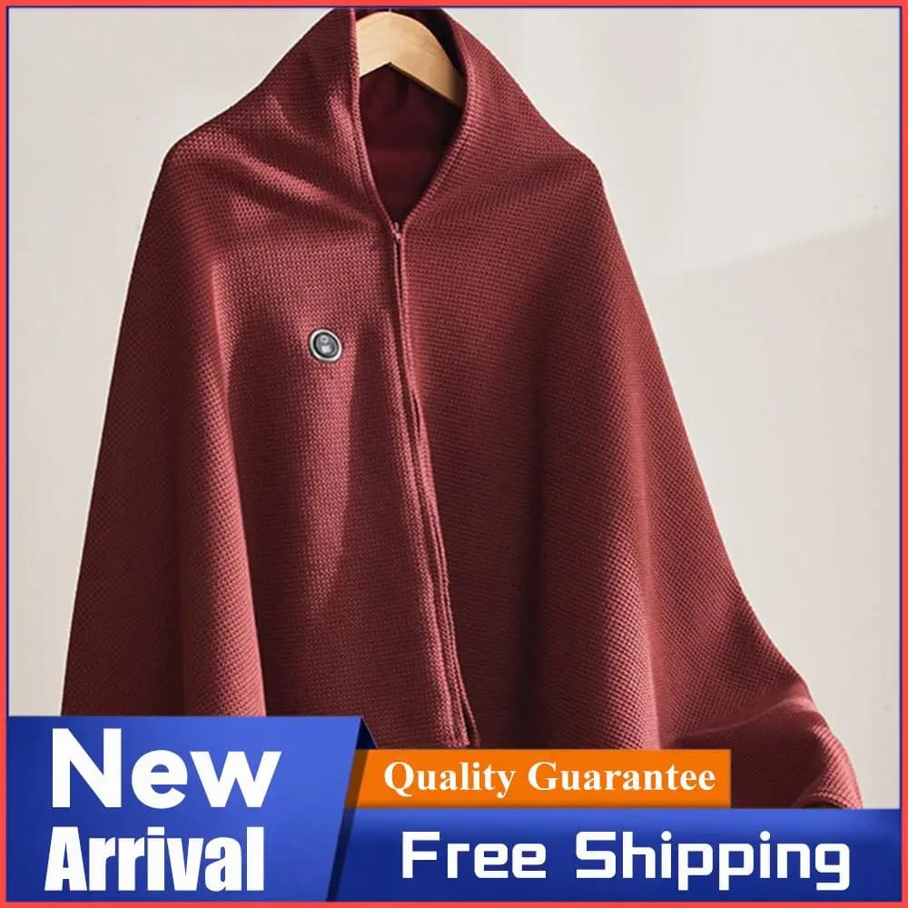 Wearable USB Electric Heated Blanket with 5000mAh Power Bank Heated Shawl Portable Body Warmer Blanket for Home Office