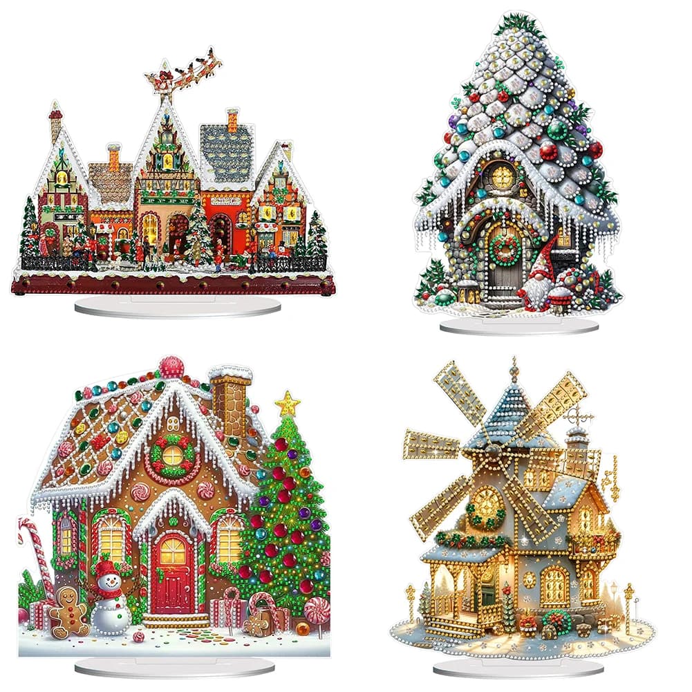 Acrylic Christmas House Table Top Diamond Painting Ornament Kits Diamond Painting Desktop Decorations for Home Office Decor