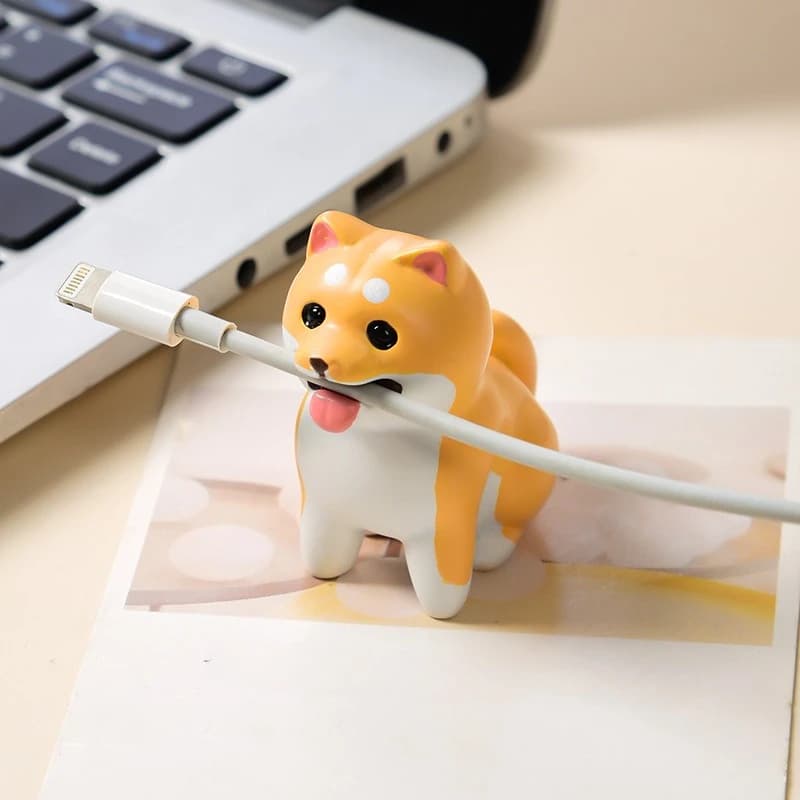 Figurina e organizer per cavi in resina per cani carini - Supporto per cavo di ricarica creativo per la gestione dei cavi di ricarica del telefono da scrivania/comodino