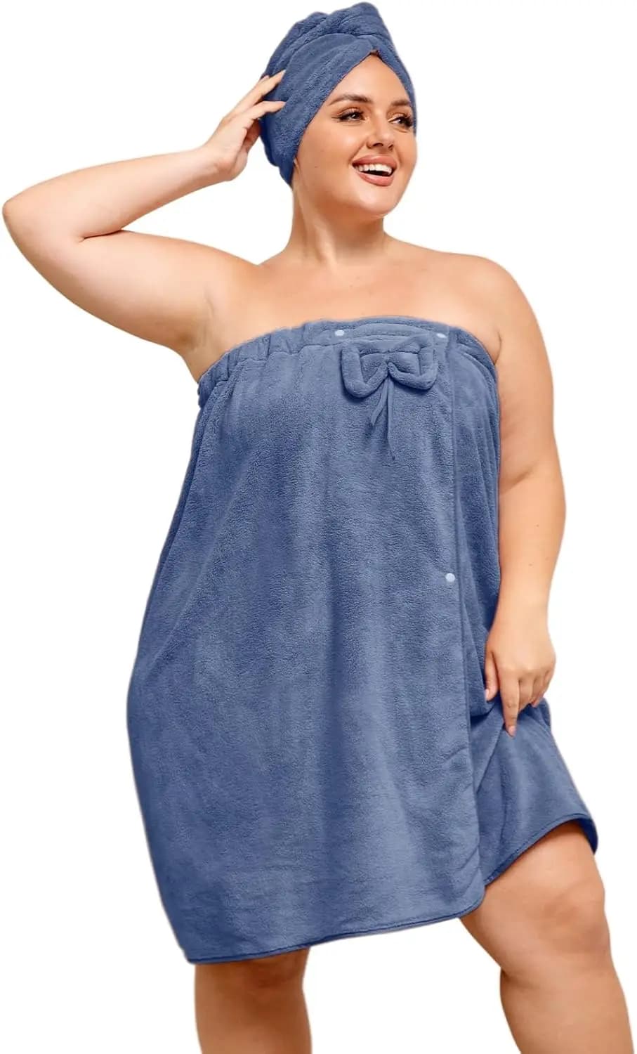 Bathrobe from Spa XL-XXL for Woman with Hair Towel, Adjustable and Comfortable for Shower, Beach, Travel - Dark Blue