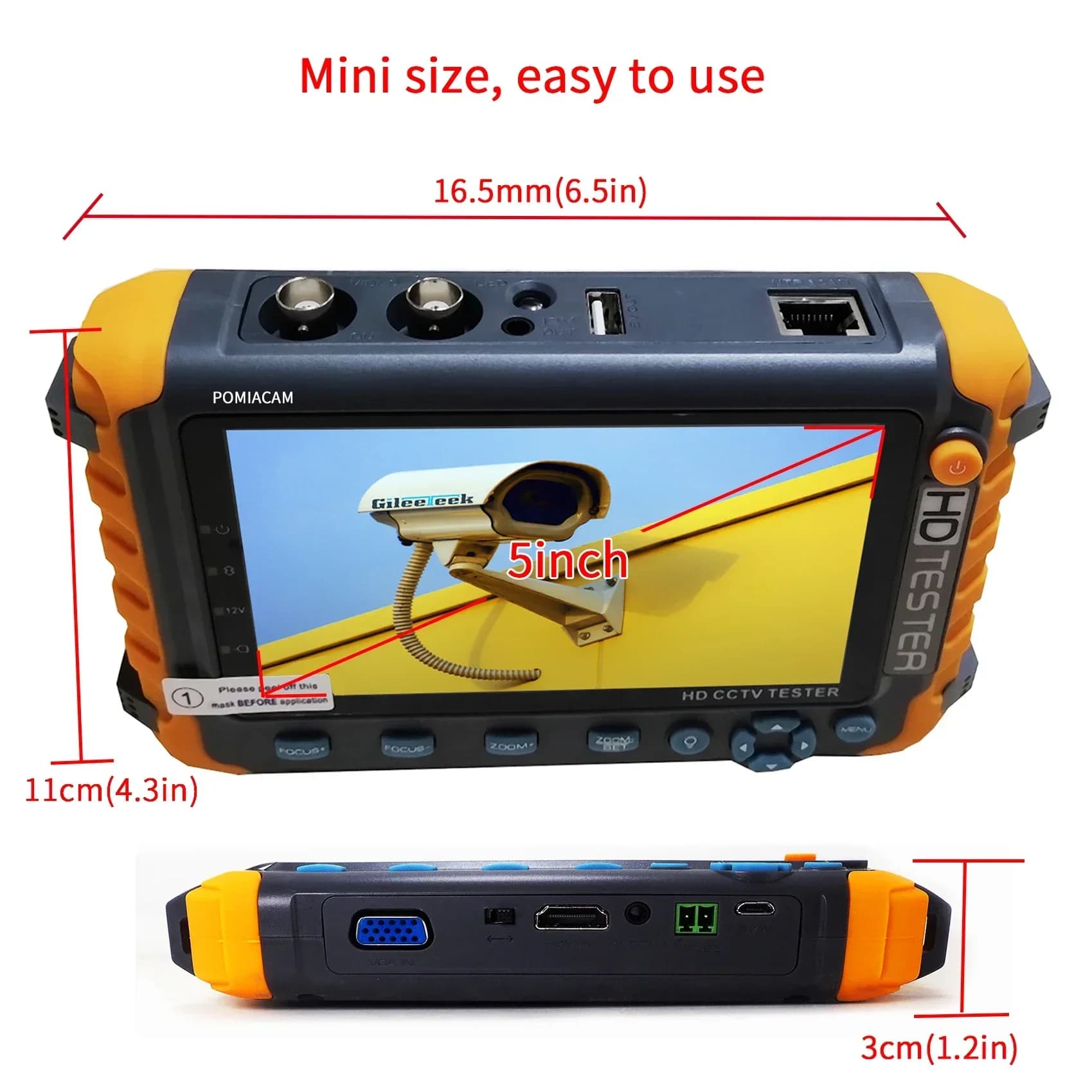 Tester cctv monitor mini formato LCD da 5 pollici 8MP TVI 8MP AHD 8MP CVI CVBS Tester per telecamera di sicurezza analogica Monitor Kit di attrezzi gratuito