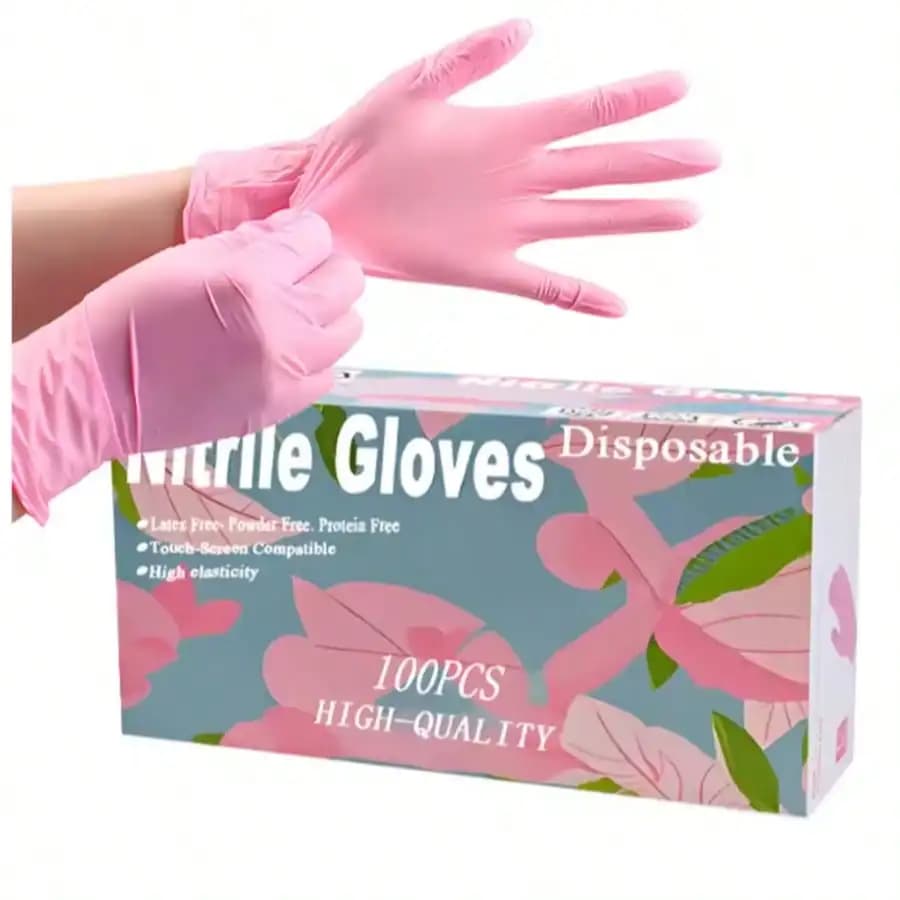 100 guanti rosa monouso senza lattice per alimenti, cucina, pulizia, cura degli animali domestici, bellezza, spa, unghie, tatuaggi, tintura dei capelli, nitrile