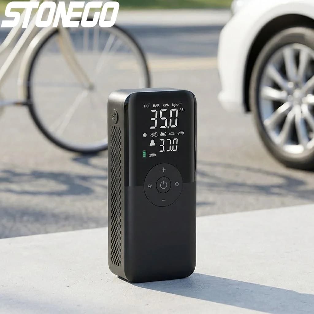Pompa d'Aria Digitale Portatile Ricaricabile, Compressore per Auto, Moto, Biciclette e Palloni, Strumento di Gonfiaggio Senza Fili