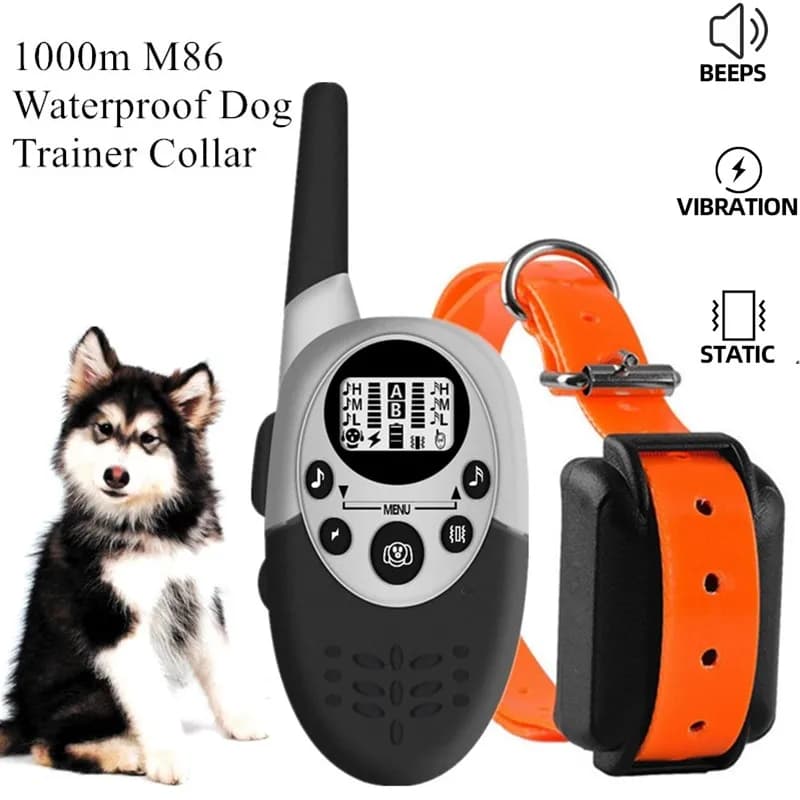 Collare di addestramento per cani con telecomando 1000M M86 Allenatore elettrico per cani Tappo antiabbaio Collare vibrante antiurto impermeabile