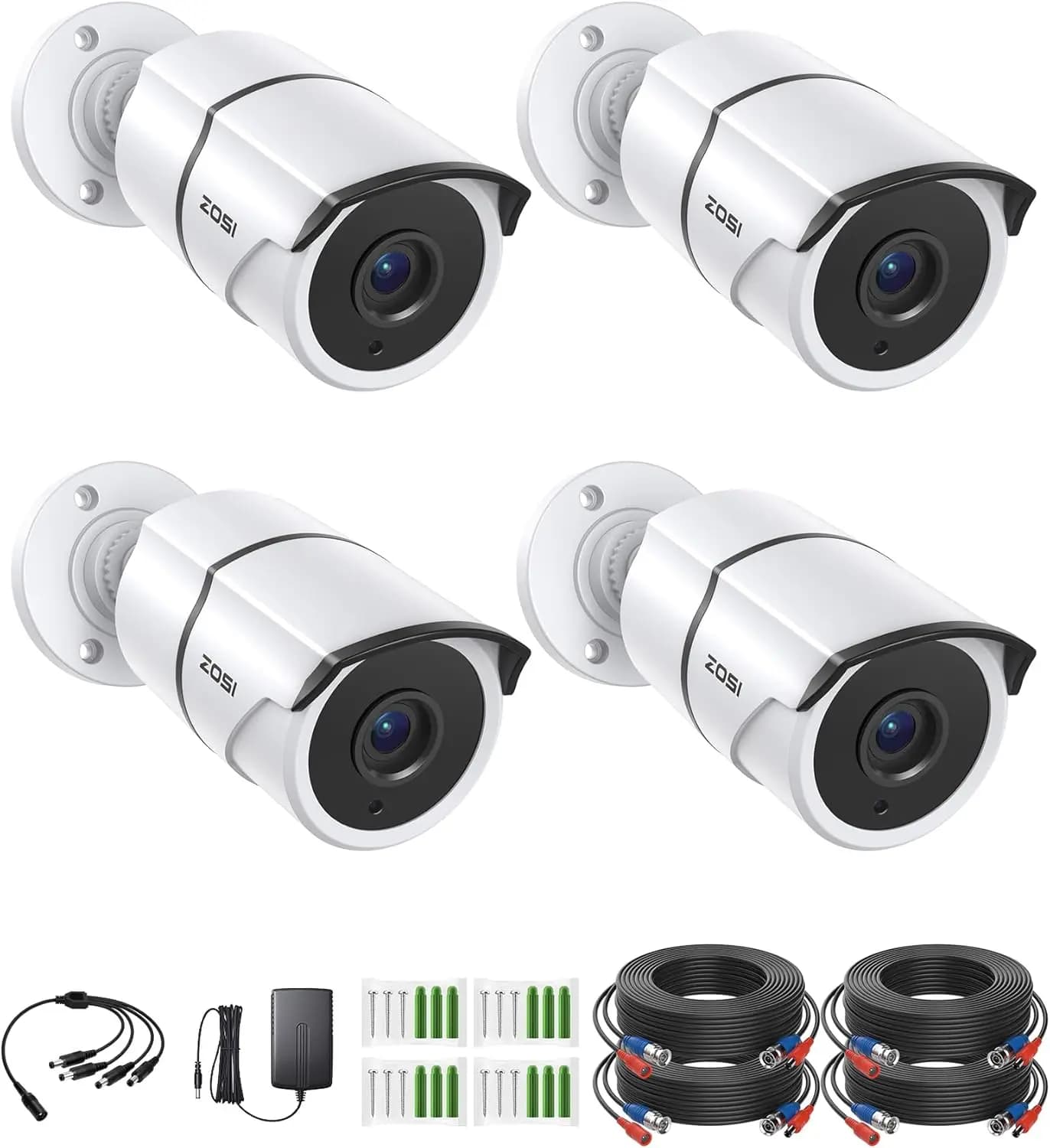 Set of 4 HD 1080P Security Cameras with Night Vision up to 120 Feet, Waterproof for Domestic and Office CCTV Systems