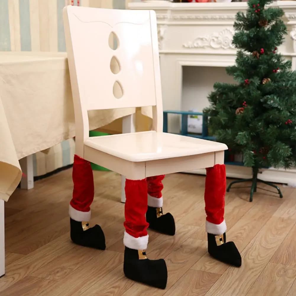 4/8 pezzi coprigambe per sedie di Natale Babbo Natale elfo stivali gambe del tavolo calzini sedia da pranzo fodera piedi per mobili coperture per Natale