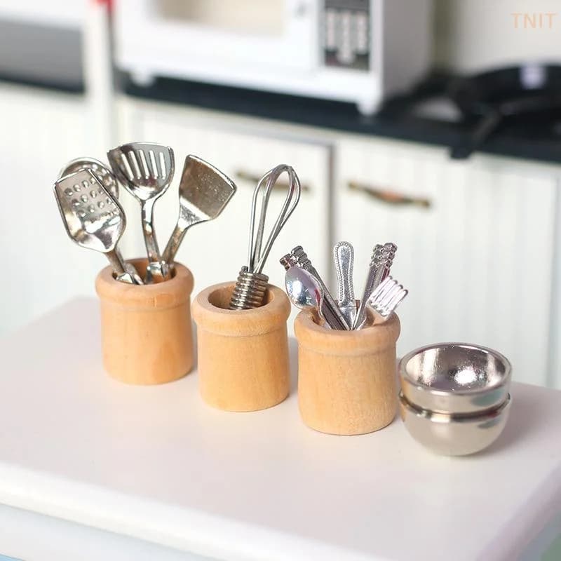 Set di Utensili da Cucina in Miniatura Scala 1:12, Accessori per Casa delle Bambole, Decorazione Cucina, Micro Scenari per Gioco di Ruolo