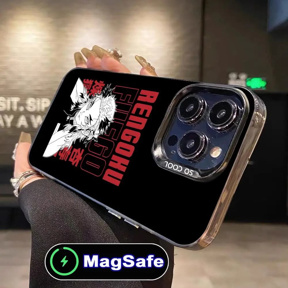 Custodia per telefono Demon Slayer Rengoku per iPhone 16 15 14 13 12 11 Pro Max Plus MagSafe Stampa a colori traslucidi Lusso grazioso