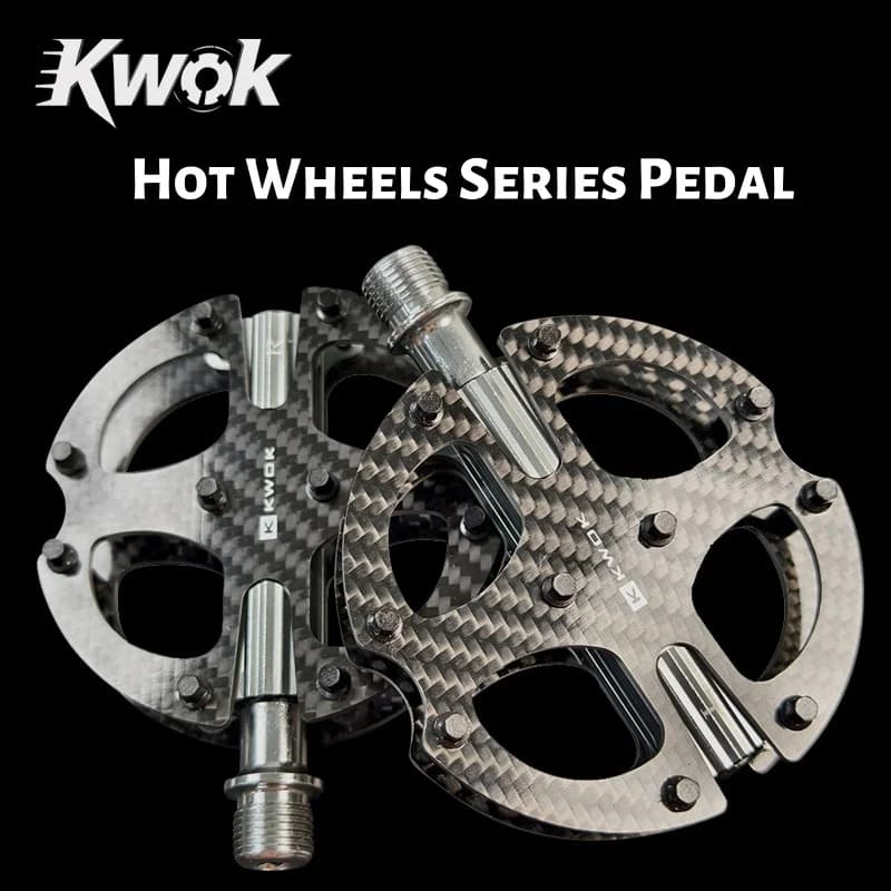 KWOK ultralight carbon bike pedals with 20 aluminium pins | CNC lightweight 3 road bearings/MTB | Round non-slip design