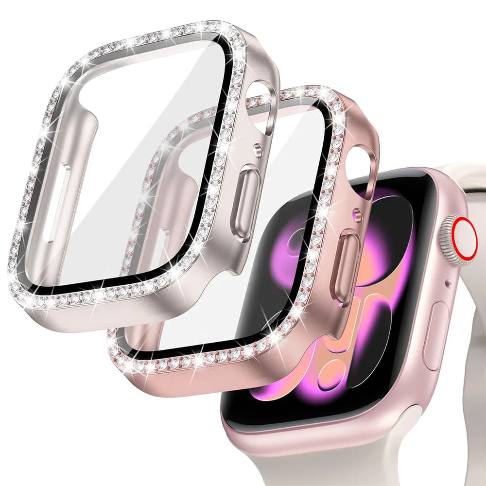 Diamond case + glass for Apple watch series 11 10 9 7 6 5 4 46mm 42mm 44mm-40-41-45mm Bling bumper Screen protection Accessories