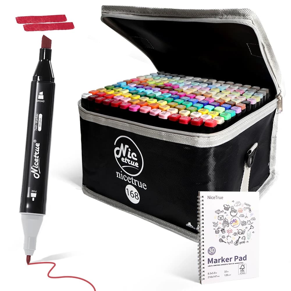 Nicetrue Premium Dual Tip Permanent Alcohol Based Markers Blendable Art Supplies Perfect Gift Box Set for Drawing Coloring Books