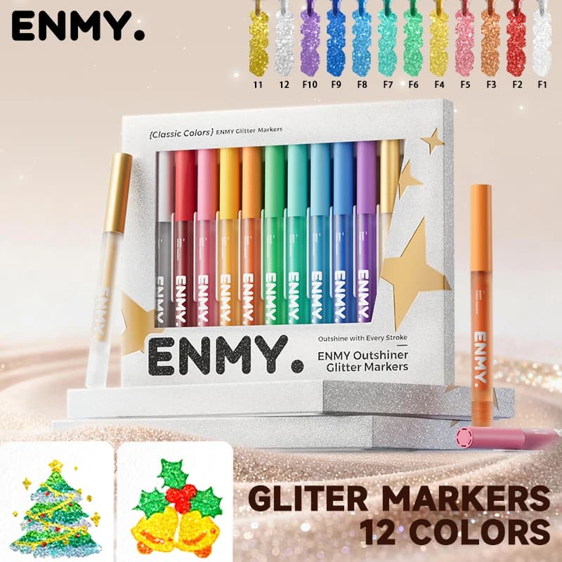 ENMY Set di Pennarelli Metallici Glitterati, Penne Lucide Scintillanti, Evidenziatori Brillanti per Disegno Fai-da-Te, Pittura, Forniture Artistiche e Scolastiche