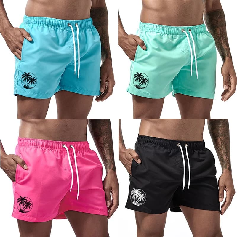 Costume da bagno da uomo con stampa albero di cocco Pantaloncini da spiaggia estivi ad asciugatura rapida con fodera in rete Pantaloncini da bagno con tasca laterale