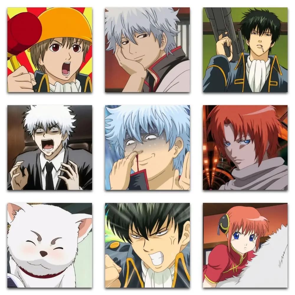 Action Figures Anime Gintama Gintoki Kagura Hijikat 59 pezzi set Q Versione Simpatico cartone animato Adesivi per telefoni cellulari Giocattoli regalo per bambini