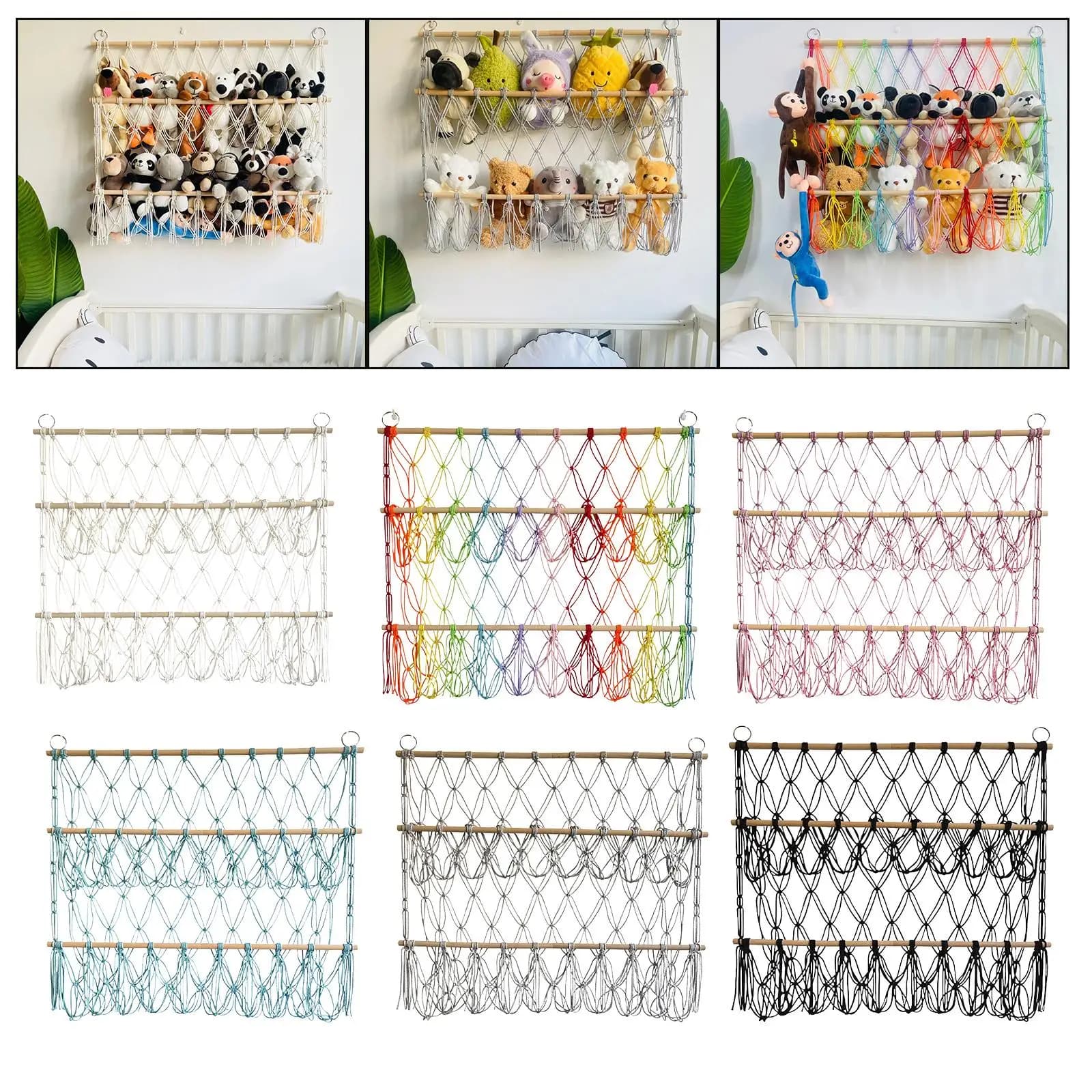 Animali di peluche Organizzatore da appendere a rete Amaca Organizzazione da appendere a parete Morbido supporto per giocattoli di peluche intrecciato a mano per la cameretta dei giochi