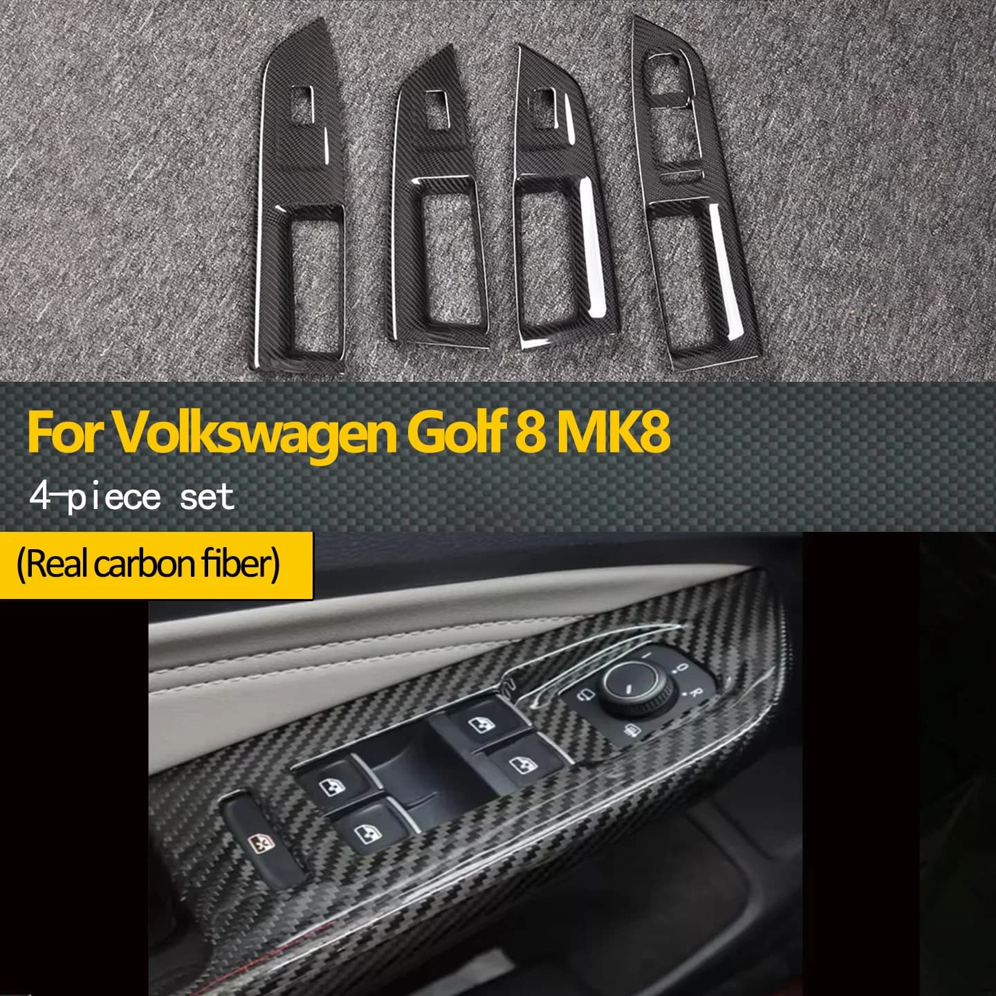 Adatto per Volkswagen Golf 8 MK8 copertura del pannello del bracciolo della porta in fibra di carbonio, pannello dei pulsanti di controllo della finestra