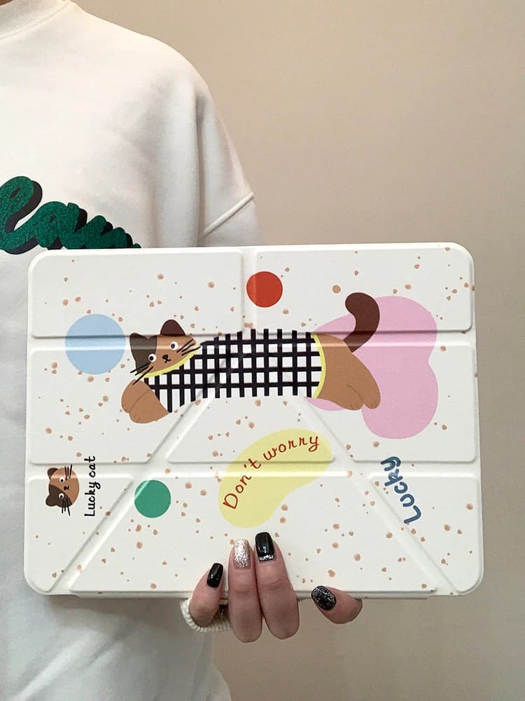 Cute Grid Cat Tablet Case For iPad Pro 11 12.9 13 A16 M2 M4 M3 M5 Shell 8.3 9.7 10.2 5/6/7/8/9/10/11th Mini Air 3 4 5 6 7 Cover