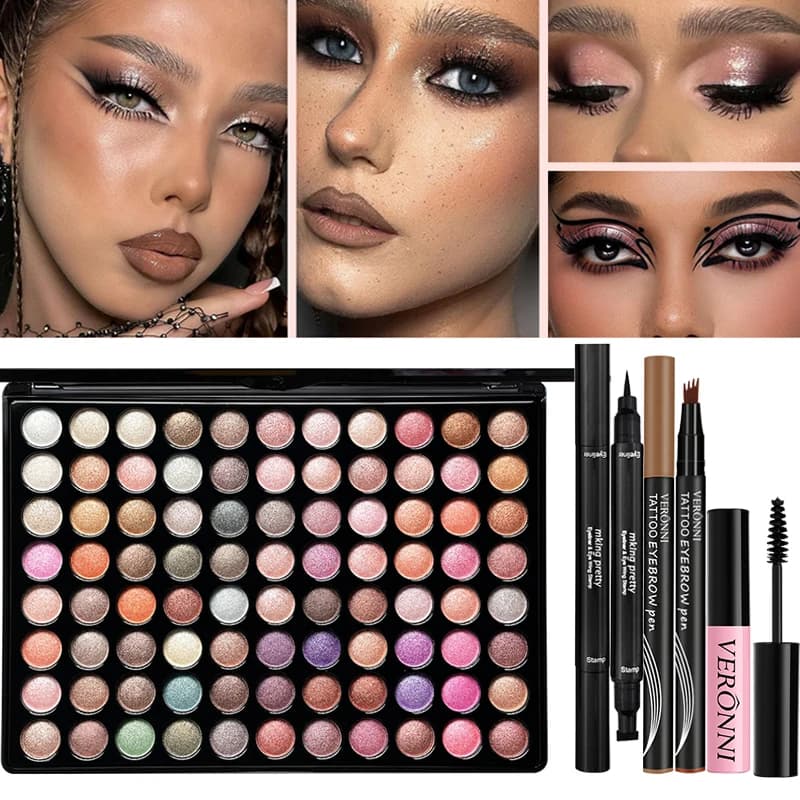 88 Colors Eyeshadow Palette Makeup Set, Liquid Eyebrow Pen, Tinted Brow Gel, Double Head Black Eyeliner Stamp, Waterproof Eye