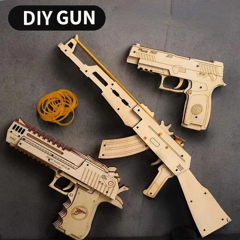 AK47 Pistole con elastico in sabbia Giocattoli Modelli di tiro meccanico in legno Kit Assemblaggio Costruisci blocchi Regali per bambini