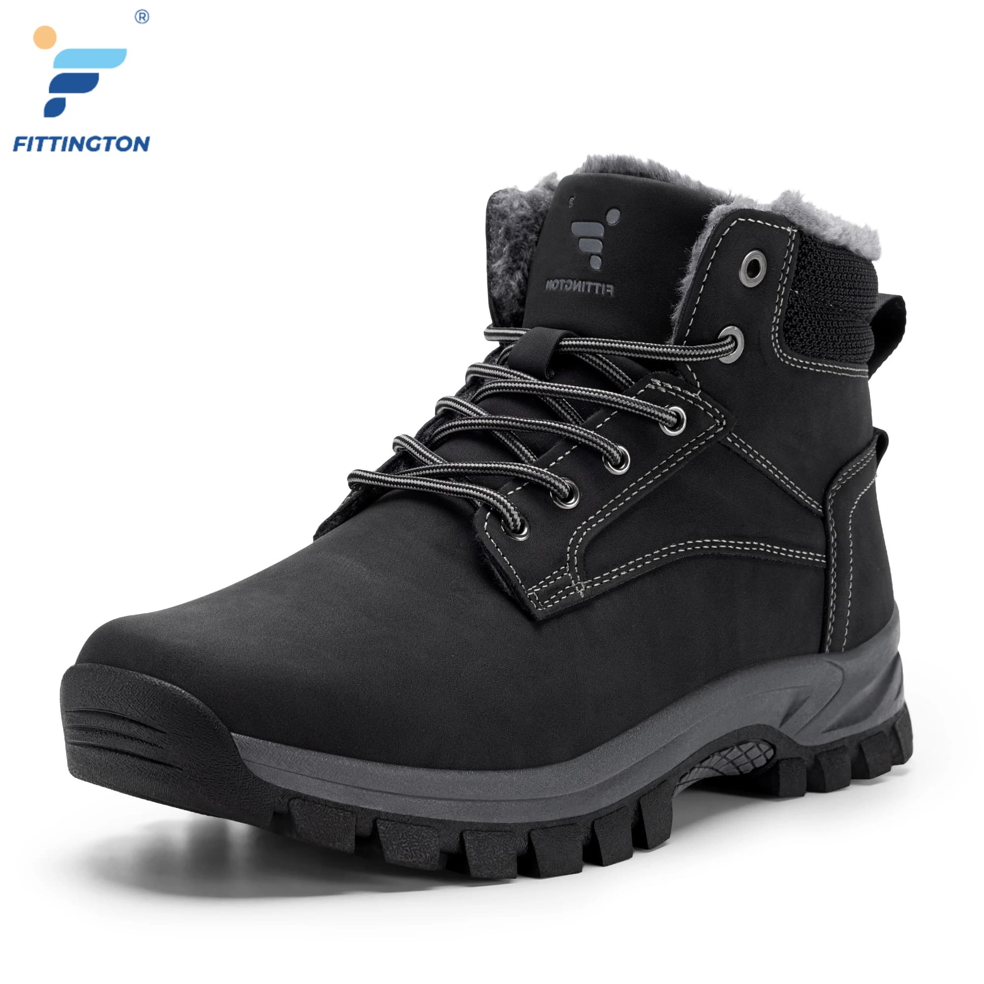 Fittington Men's Winter Boots Wide Toe Fleece Velvet Hiking Boots Water-repellent Warm Trekking Shoes for Men Autumn Anti-slip