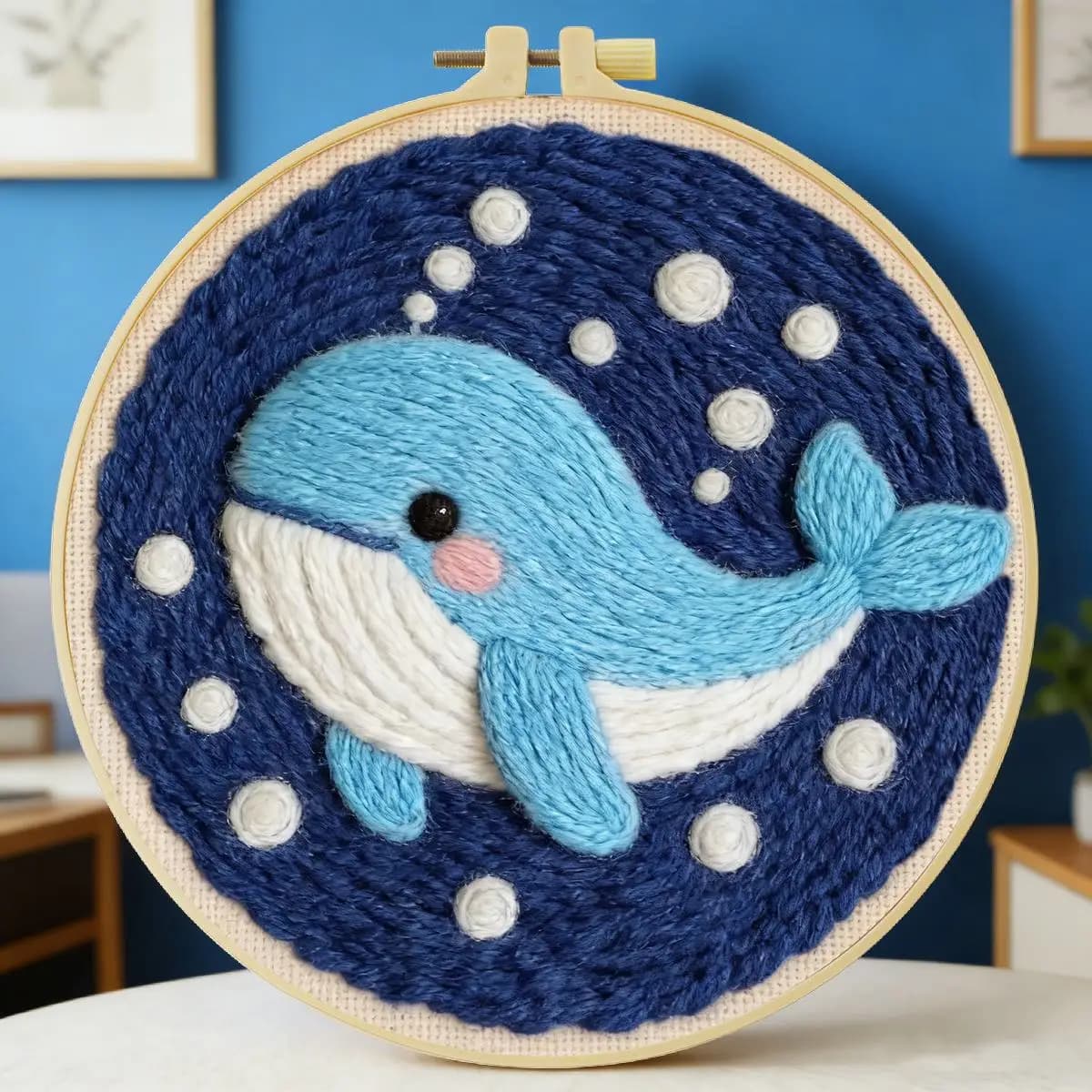 Kit per ricamo a punzone con motivo balena 20x20 cm (7,87 pollici) - Set per ricamo a punto uncinetto, ricamo a maglia, fai da te, regalo fatto a mano, arte con l'ago