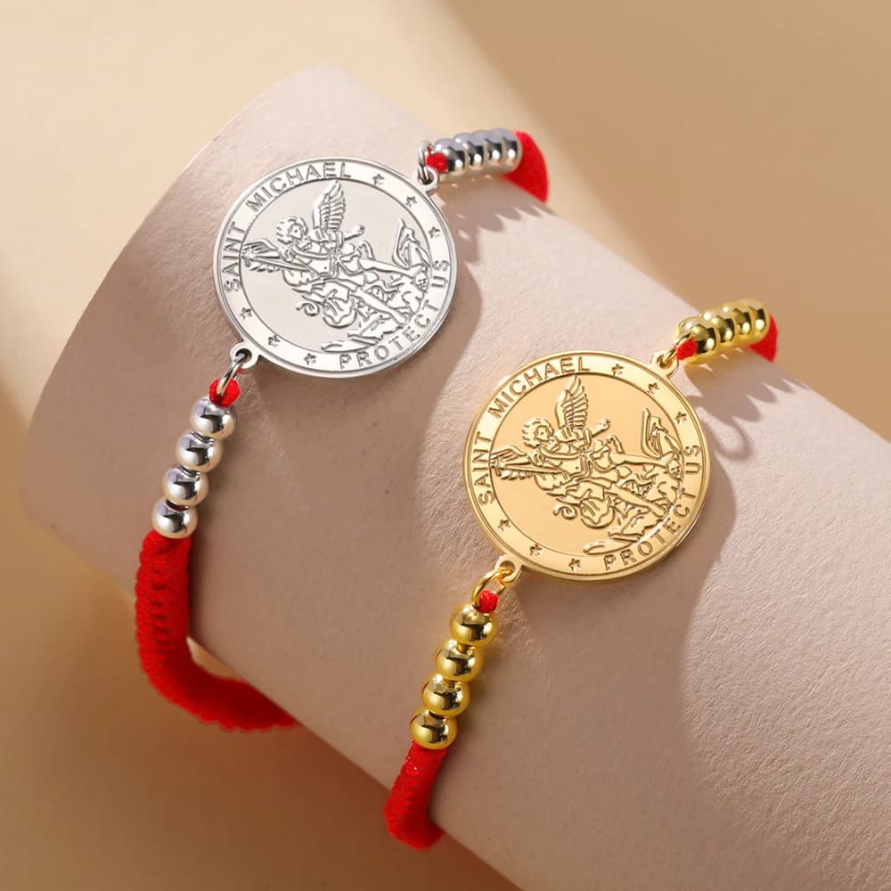 Dawapara Arcangelo San Michele Bracciale Doppi lati Ciondolo intagliato Proteggi noi Amuleto di preghiera Gioielli in acciaio inossidabile